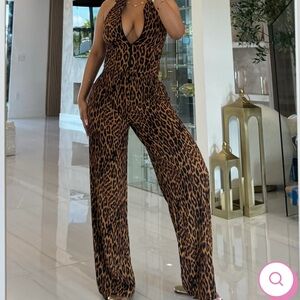 MINAA MONROE leopard cheetah print two piece zip up flare pant set